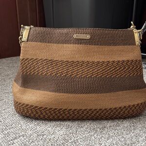 Eric Javits Brown and Tan Woven Shoulder Bag